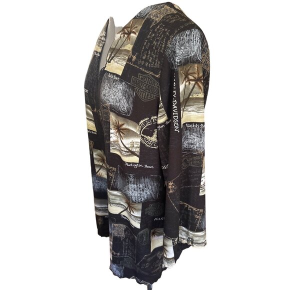 Harley-Davidson Womens Black & Tan Scenic Print Tunic Top XL Viscose - Picture 3 of 9
